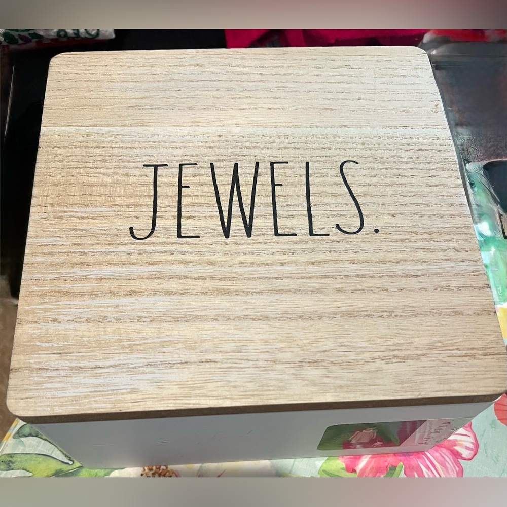 Rae Dunn White Jewelry Box with Natural Wood Lid